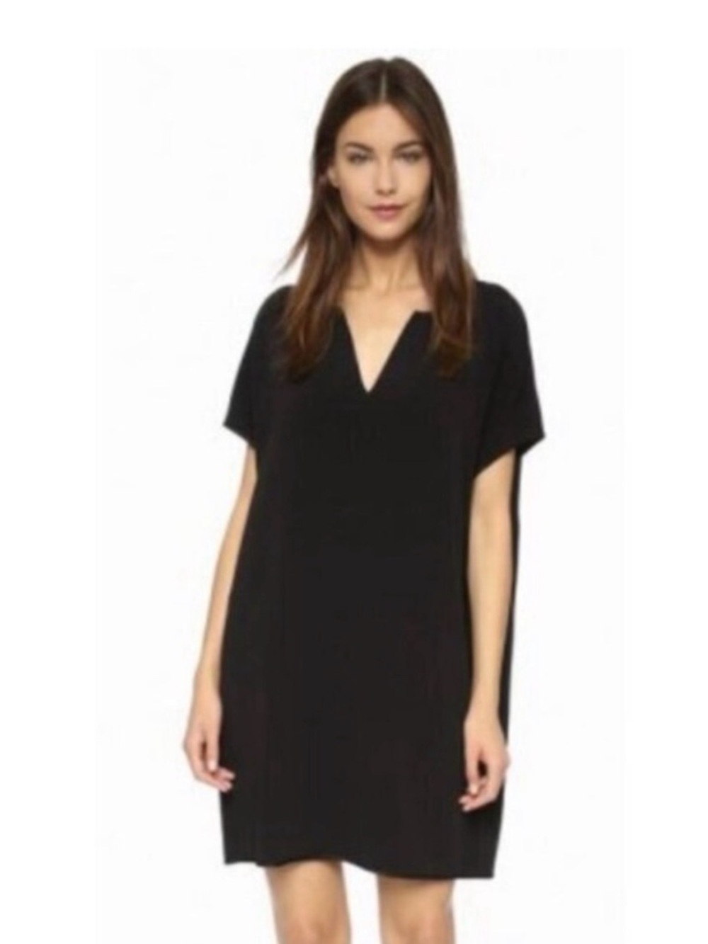 Diane Von Furstenberg Black Notch-Neck Shift Tunic Dress